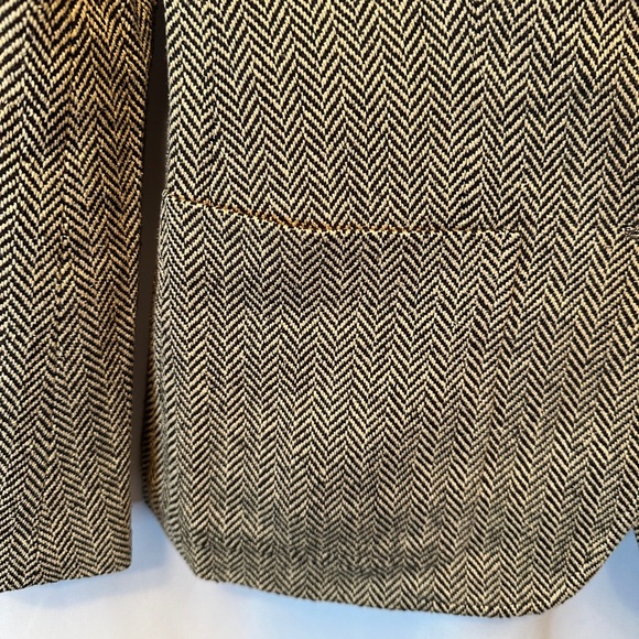 Vintage 100% Silk Ralph Lauren Women's Size 4 Herringbone Blazer Tan Black Italy - Picture 3 of 11